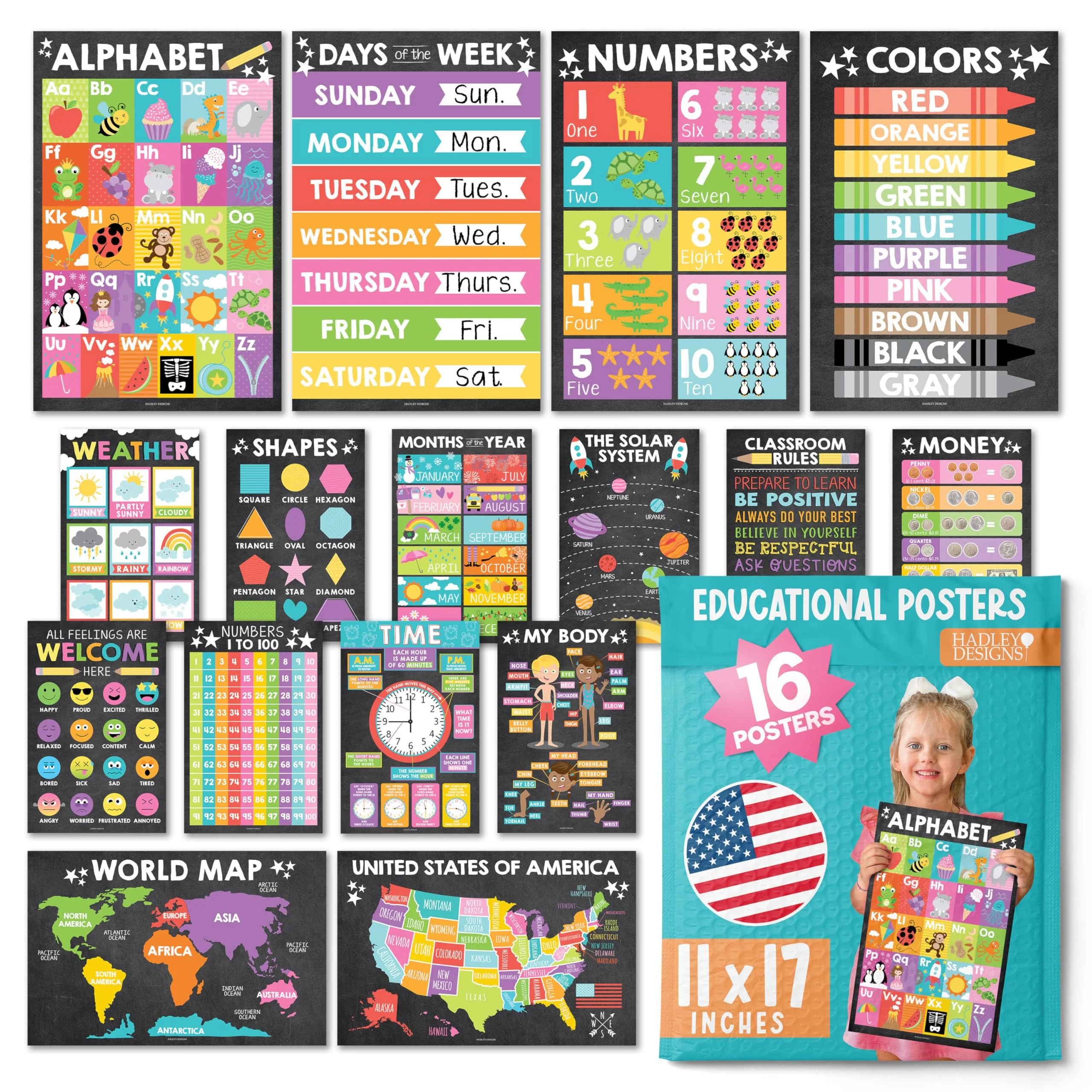 Preschool Head Start Kit, Chalkboard 16 Poster Pack