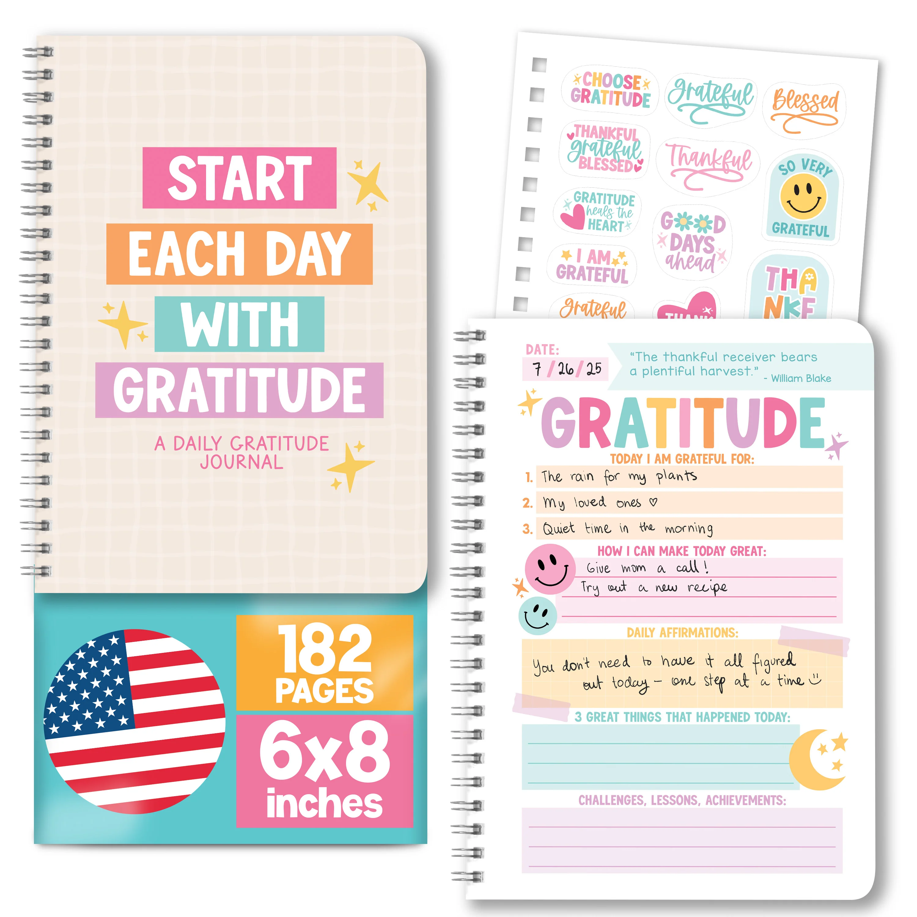 Gratitude Journal for Women - Daily Guided Journal with Prompts, Gratefulness Notebook - Beige