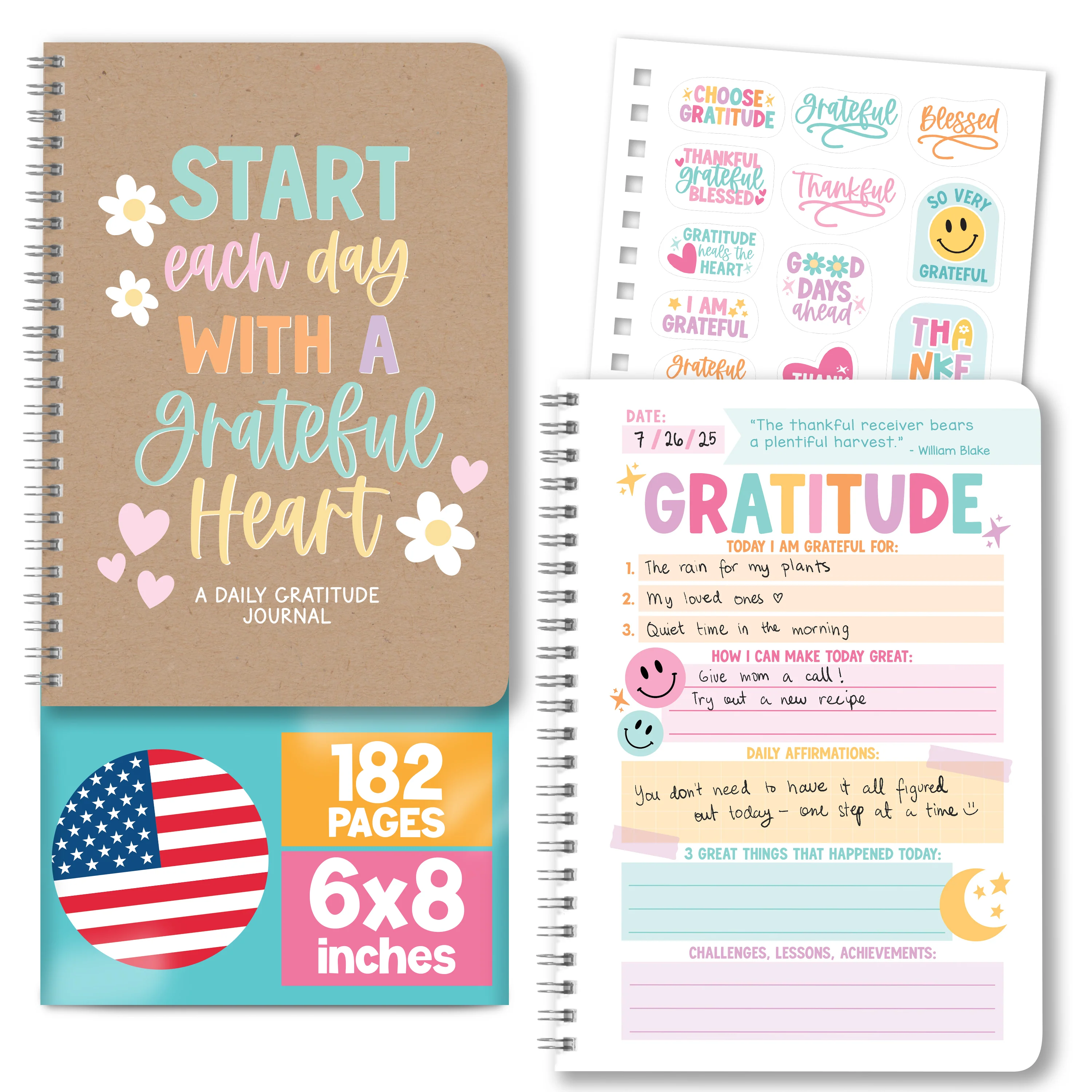 Gratitude Journal for Women - Daily Guided Journal with Prompts, Gratefulness Notebook - Kraft