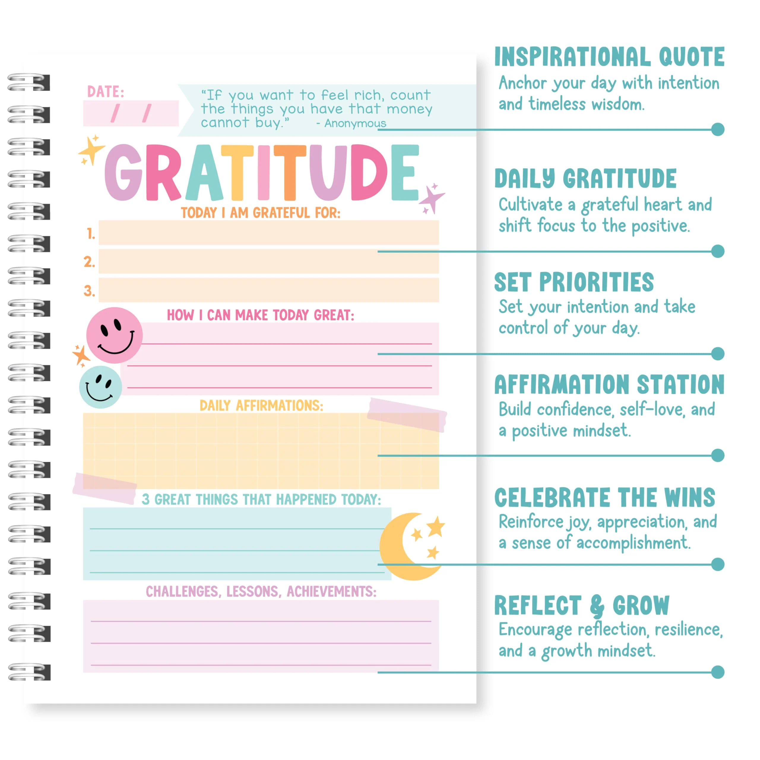 Gratitude Journal for Women - Daily Guided Journal with Prompts, Gratefulness Notebook - Teal - Image 3